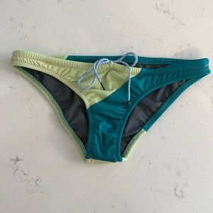Jolyn Two-Tone Teal and Yellow Bikini Swim Bottom (L)